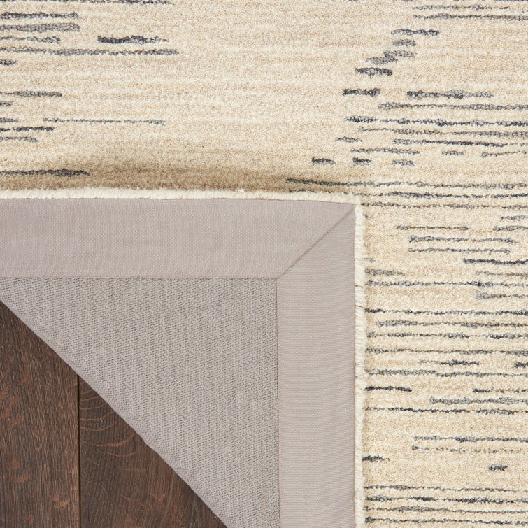 Abstract Ivory/Grey Tufted Wool Rectangular Rug 4' x 6'