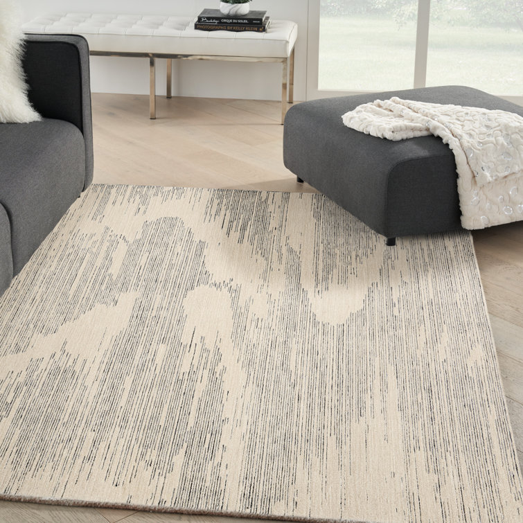 Abstract Ivory/Grey Tufted Wool Rectangular Rug 4' x 6'