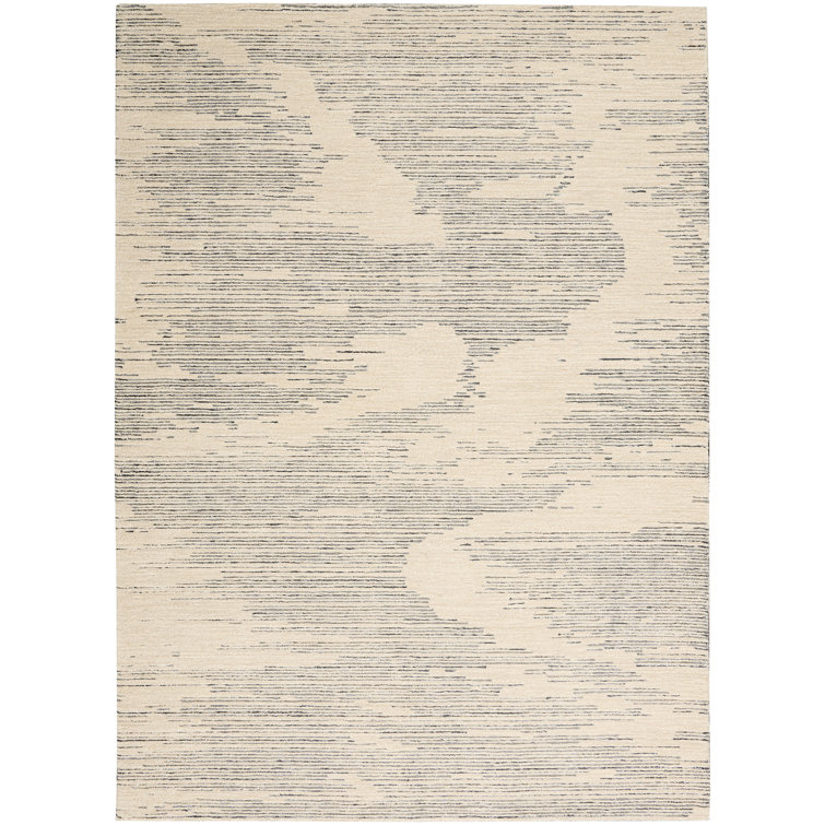 Abstract Ivory/Grey Tufted Wool Rectangular Rug 4' x 6'