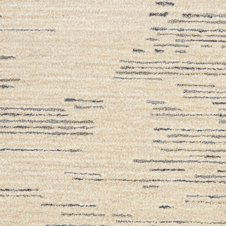 Abstract Ivory/Grey Tufted Wool Rectangular Rug 4' x 6'