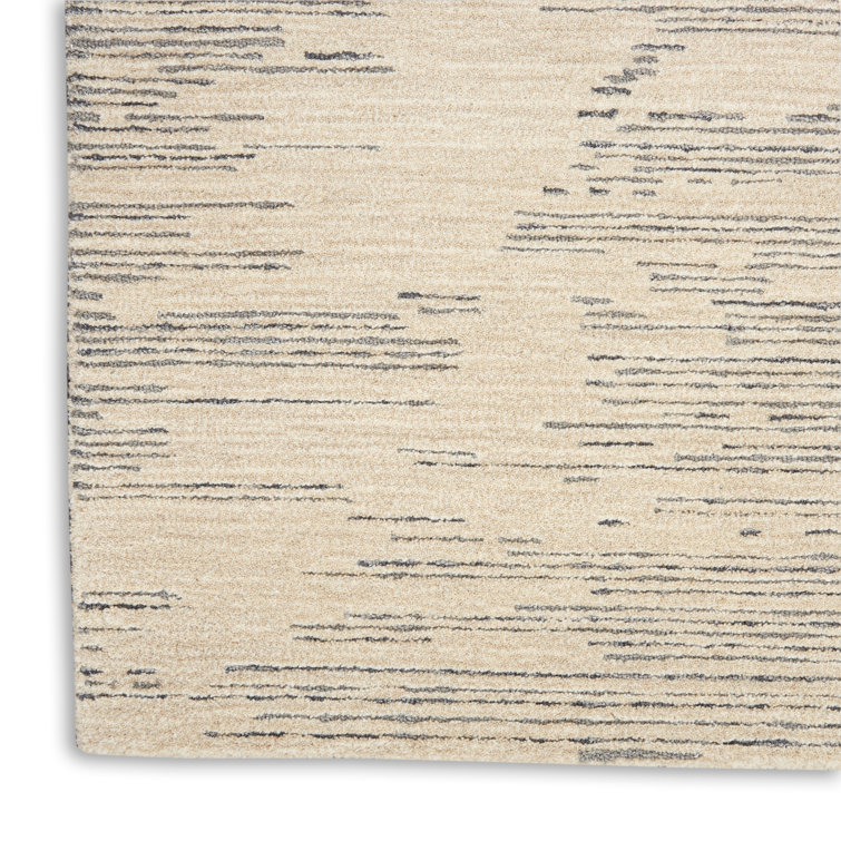 Abstract Ivory/Grey Tufted Wool Rectangular Rug 4' x 6'