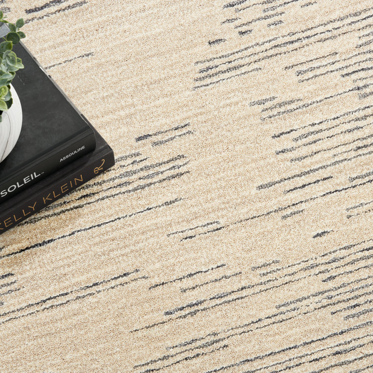 Abstract Ivory/Grey Tufted Wool Rectangular Rug 4' x 6'