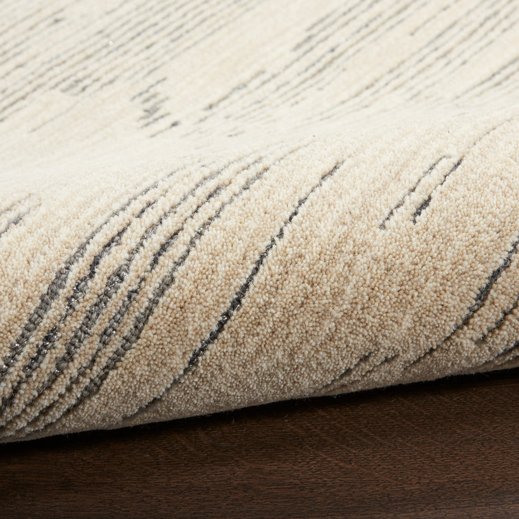 Abstract Ivory/Grey Tufted Wool Rectangular Rug 4' x 6'