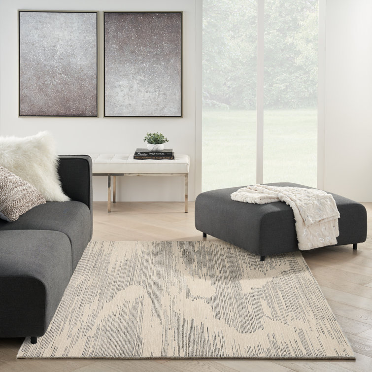 Abstract Ivory/Grey Tufted Wool Rectangular Rug 4' x 6'