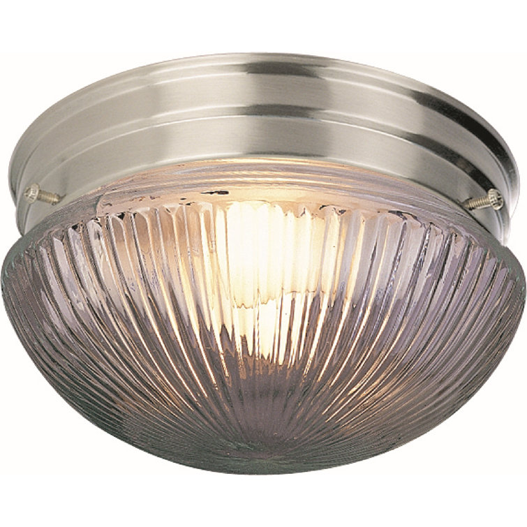 Brushed Nickel 2-Light Flush Mount with Ribbed Glass