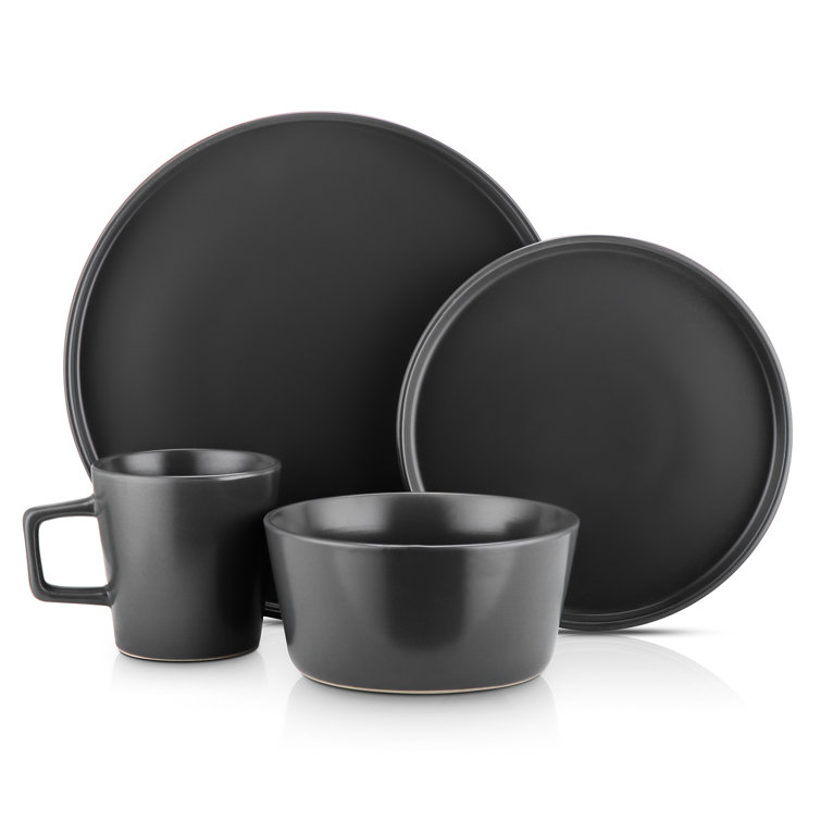 Matte Black Porcelain 16-Piece Outdoor Dinnerware Set