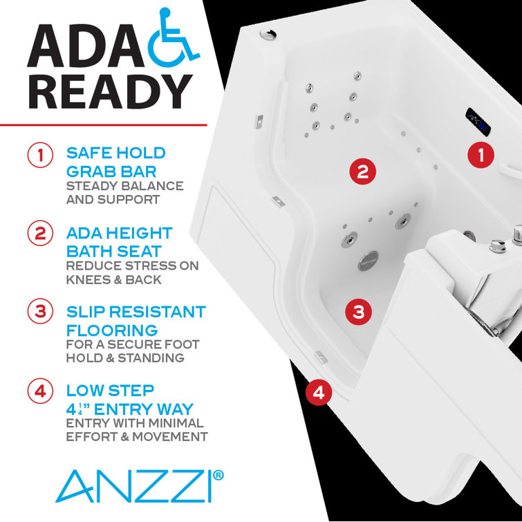 52.25'' White Acrylic Walk-In Bathtub with Jets