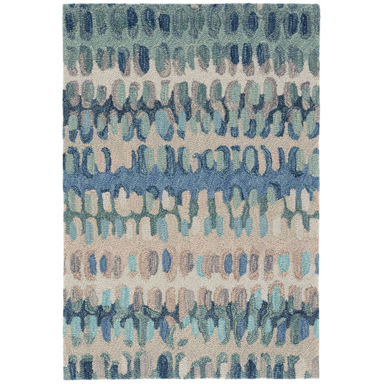 Handmade Blue and Beige Abstract Wool Runner Rug