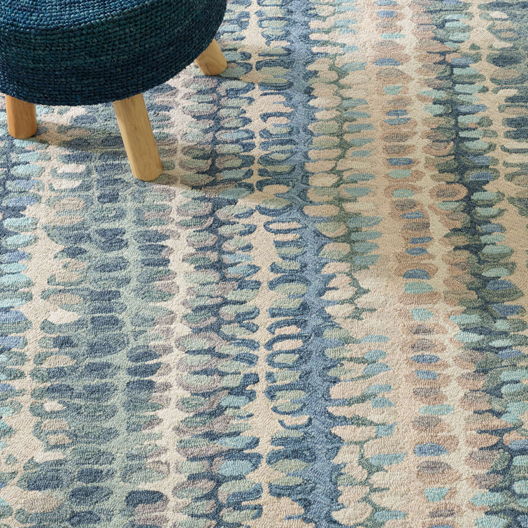 Handmade Blue Abstract Wool Area Rug, 2' x 3'
