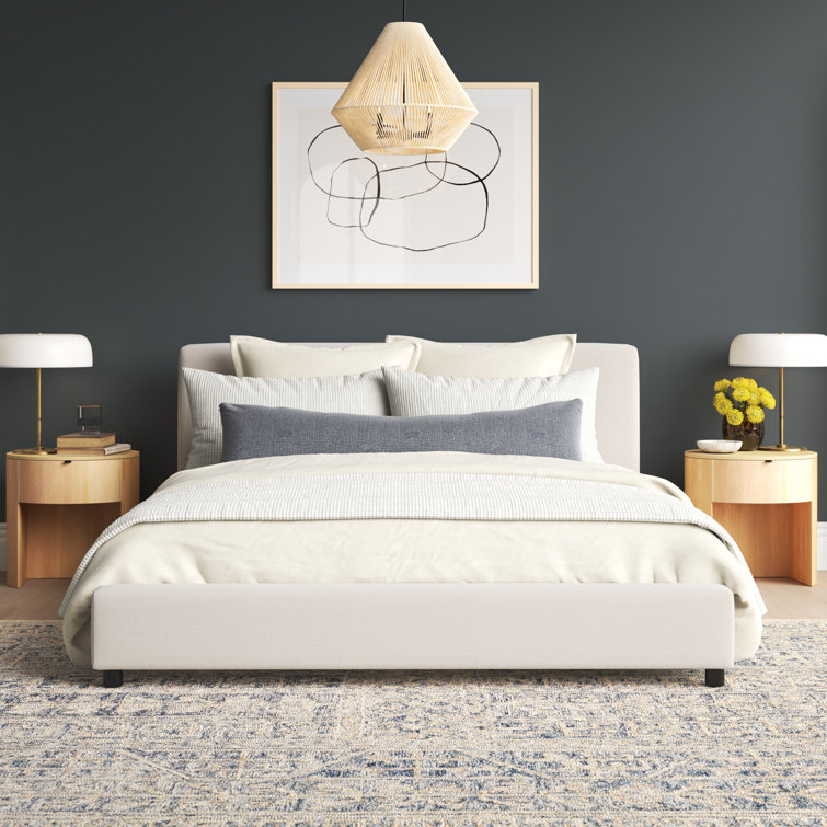 Beige Linen Upholstered Queen Bed with Tufted Headboard