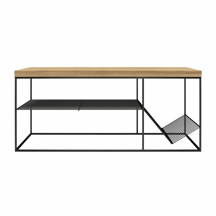 Neely Art Deco-Inspired Natural Wood & Black Metal Coffee Table with Storage