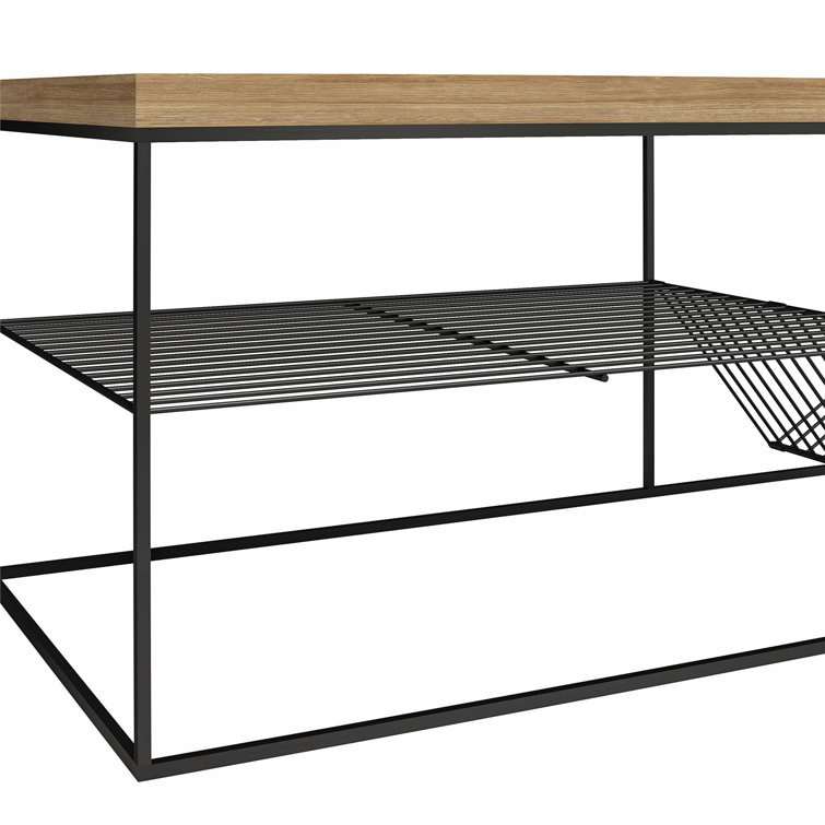 Neely Art Deco-Inspired Natural Wood & Black Metal Coffee Table with Storage