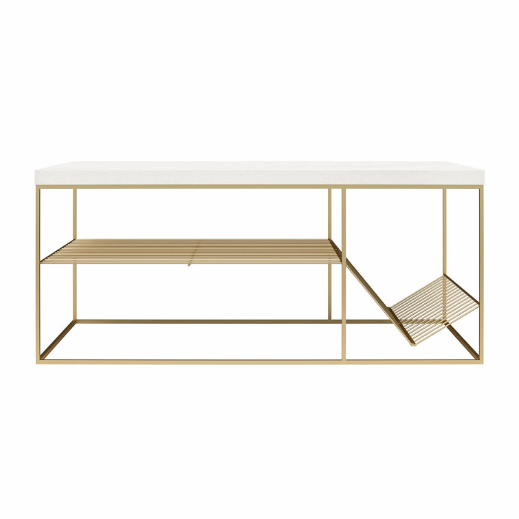 Neely Art Deco Creamy White and Antique Gold Coffee Table with Storage