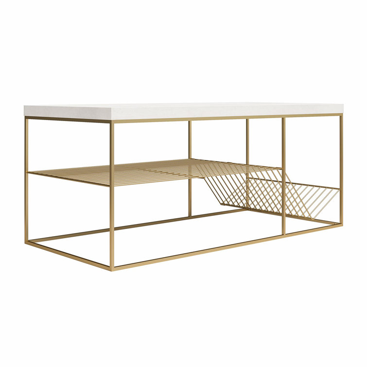 Neely Art Deco Creamy White and Antique Gold Coffee Table with Storage