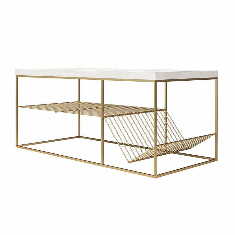 Neely Art Deco Creamy White and Antique Gold Coffee Table with Storage