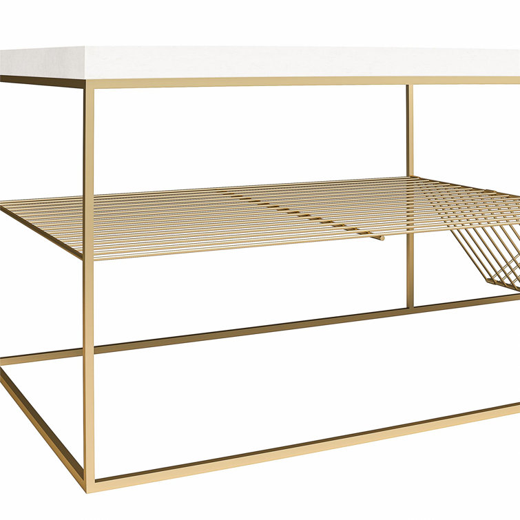 Neely Art Deco Creamy White and Antique Gold Coffee Table with Storage