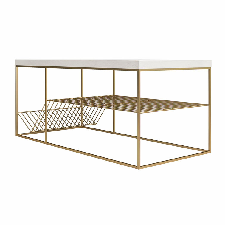 Neely Art Deco Creamy White and Antique Gold Coffee Table with Storage