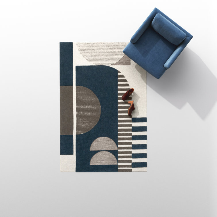 Modern Abstract Tufted Wool Blue & Taupe 8' x 10' Area Rug