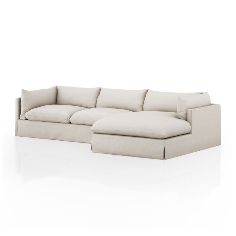 Nimbus Beige Linen 115'' Slipcover Chaise Sectional with Shelter Arms