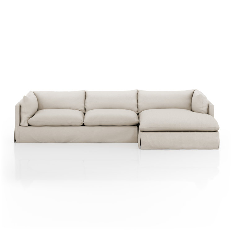 Nimbus Beige Linen 115'' Slipcover Chaise Sectional with Shelter Arms