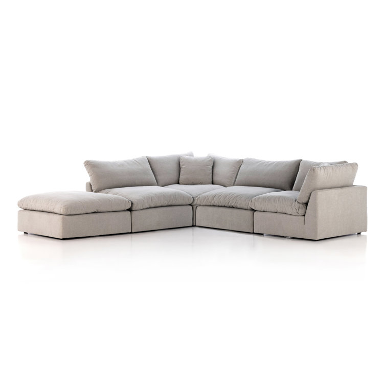 Destin Flannel Luxe 4-Piece Sectional Sofa with Ottoman