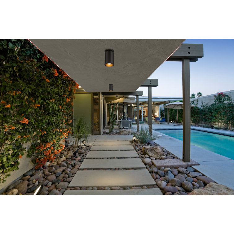 Transitional Matte Black Glass Jar LED Outdoor Flush Mount, 7.75" H