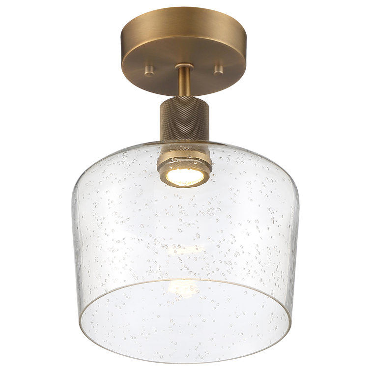 Antique Brushed Brass LED Semi-Flush Mount with Seeded Glass