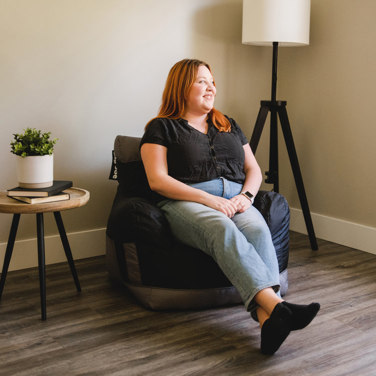 Two Tone Black Polyester Bean Bag Chair with Drink Holder and Pocket