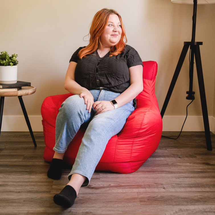 Two Tone Red Polyester Bean Bag Chair with Drink Holder