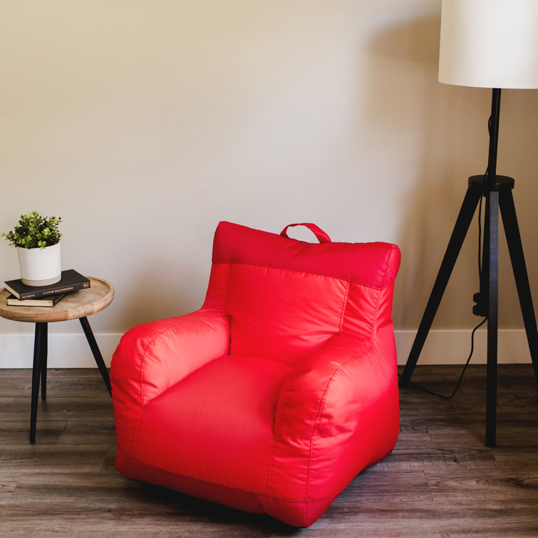 Two Tone Red Polyester Bean Bag Chair with Drink Holder