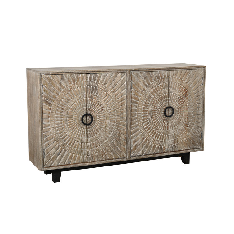 Viva 65'' Rustic Oak Hand-Carved Mango Wood Sideboard
