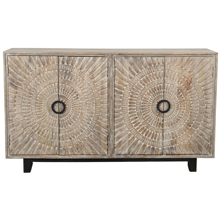 Viva 65'' Rustic Oak Hand-Carved Mango Wood Sideboard