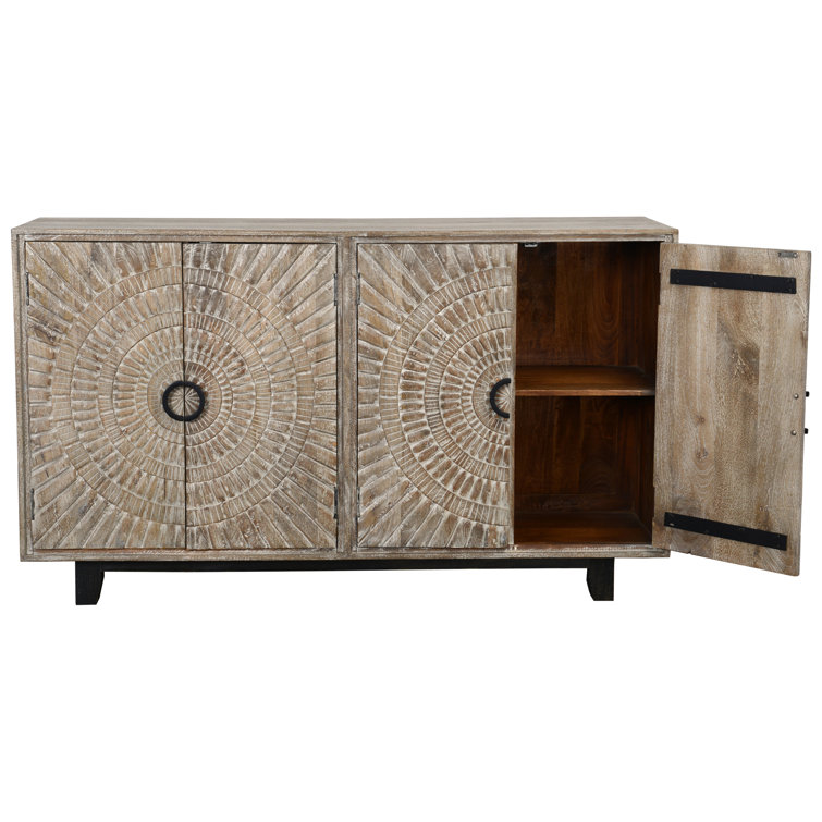 Viva 65'' Rustic Oak Hand-Carved Mango Wood Sideboard