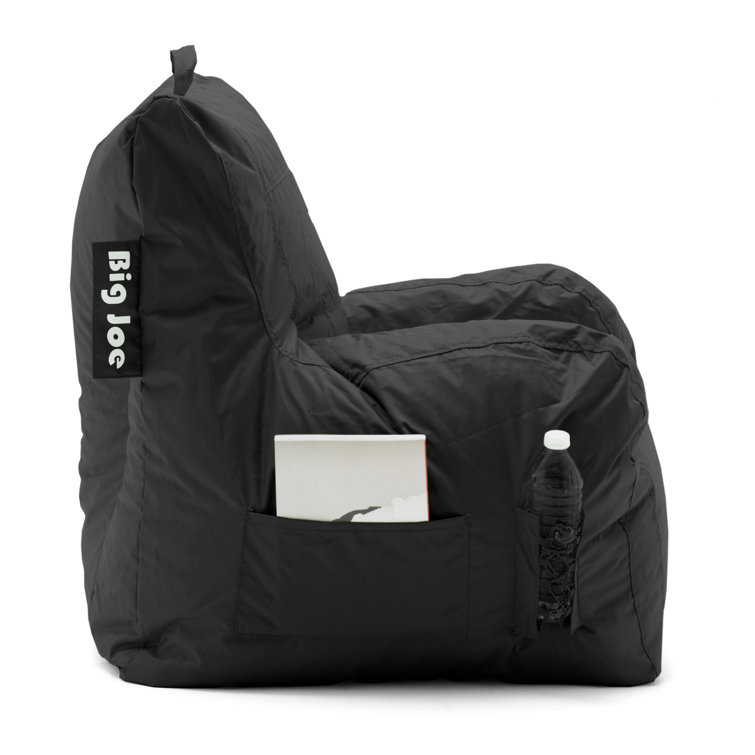 Black Polyester Bean Bag Chair with Drink Holder and Pocket