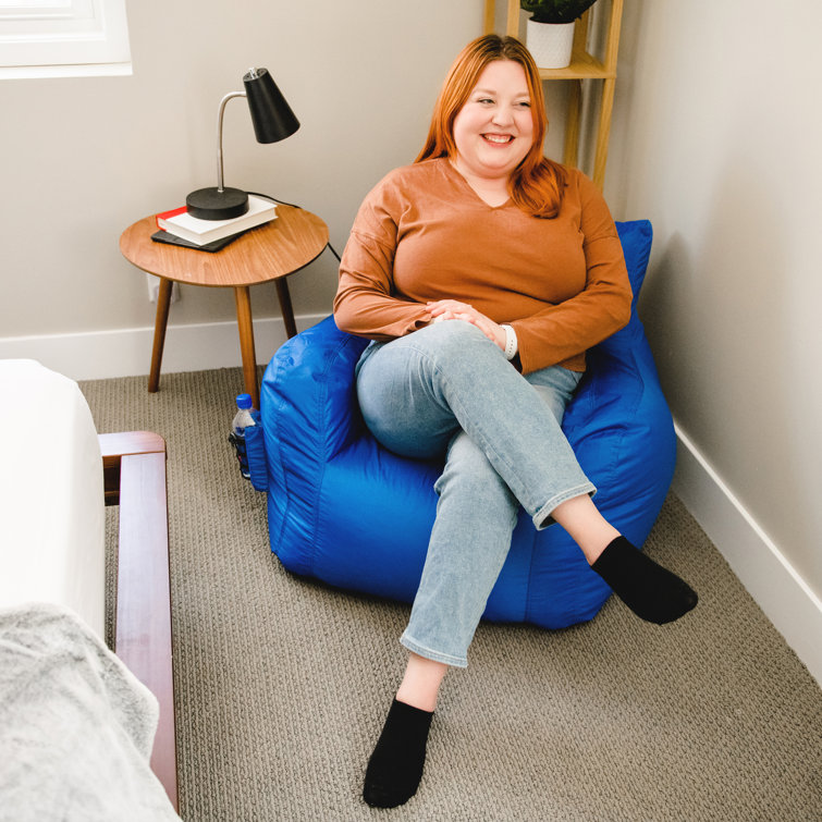 Sapphire Blue Polyester Dorm Bean Bag Chair with Drink Holder and Pocket