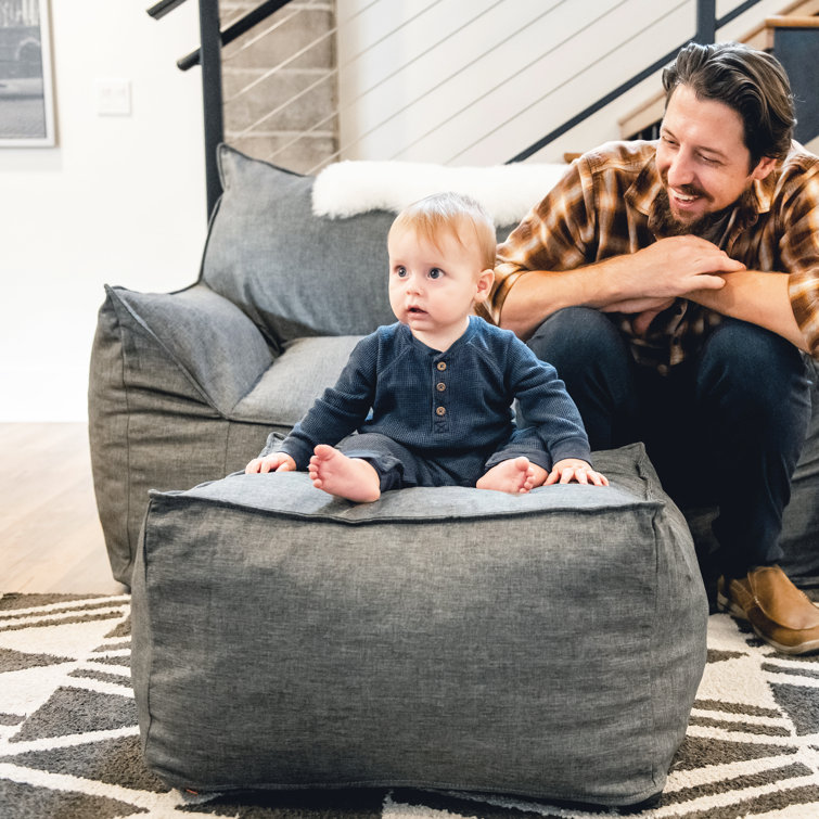 Gray Polyester Foam Filled Ottoman Pouf
