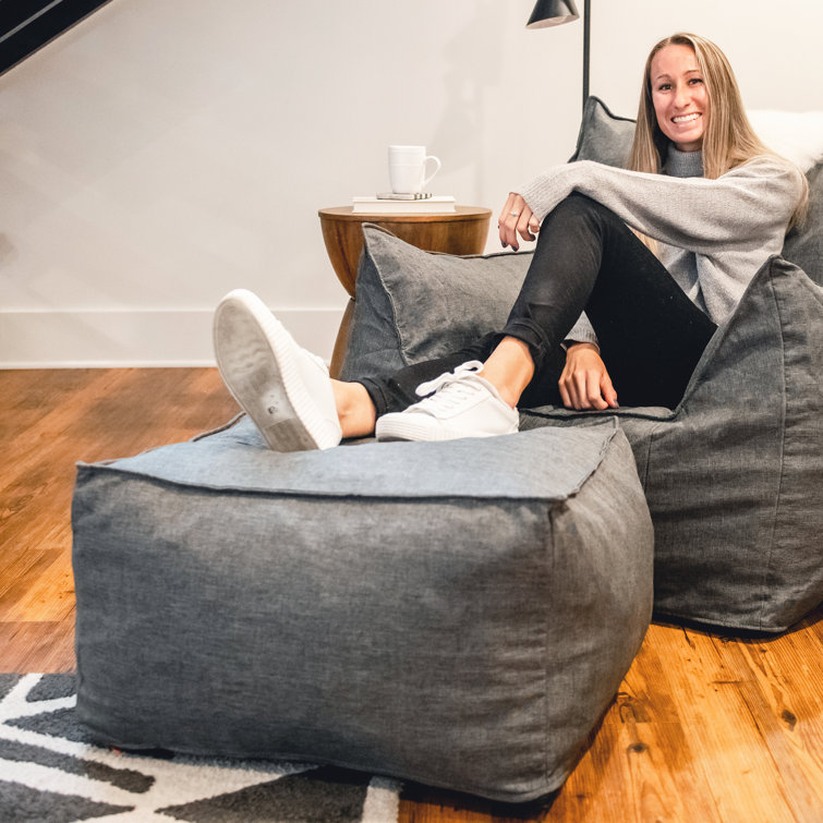 Gray Polyester Foam Filled Ottoman Pouf
