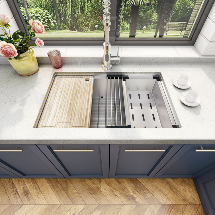Sinber 33" Stainless Steel Double Bowl Drop-In Workstation Sink