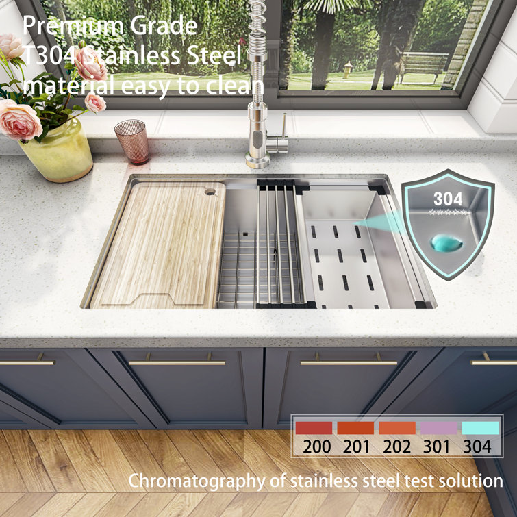 Sinber 30" Stainless Steel Drop-In Single Bowl Workstation Kitchen Sink