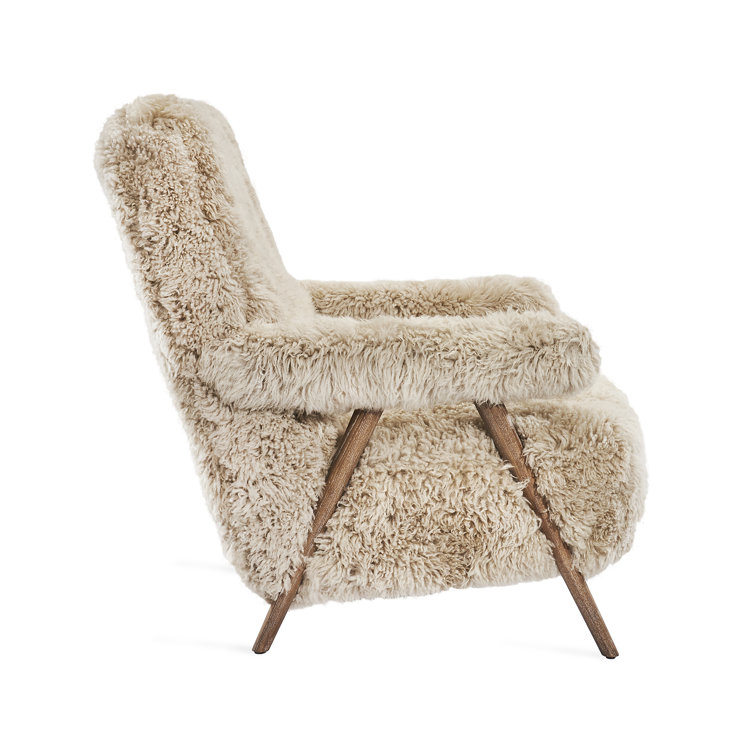 Morel Taupe Tibetan Lambskin Lounge Chair with Ash Wood Frame