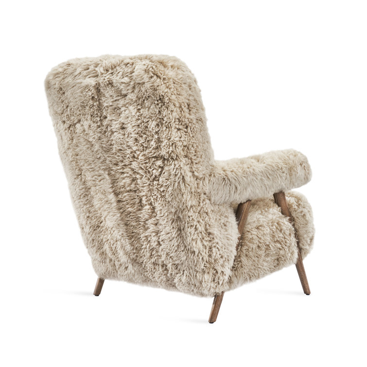 Morel Taupe Tibetan Lambskin Lounge Chair with Ash Wood Frame