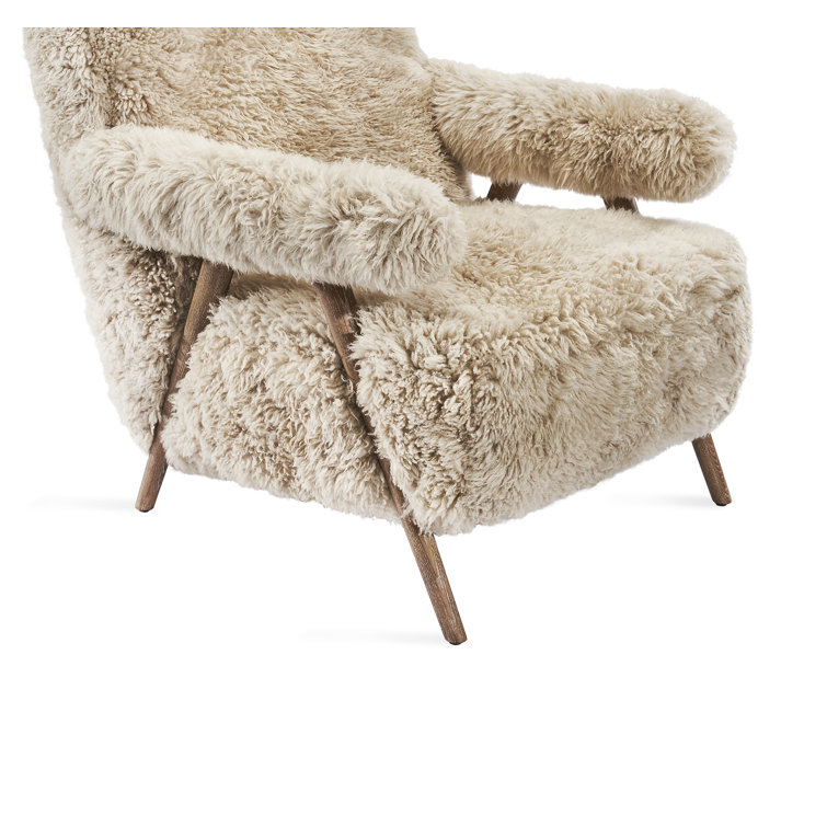 Morel Taupe Tibetan Lambskin Lounge Chair with Ash Wood Frame