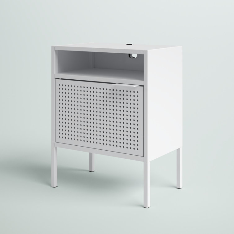 Gemma 19" White Metal Nightstand with USB Port