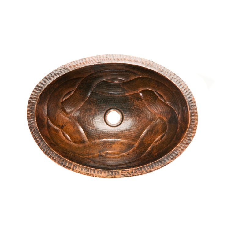 22" Oval Hammered Copper Undermount Bathroom Sink