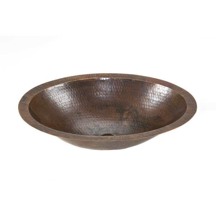 17" Oval Hammered Copper Under Counter Bathroom Sink