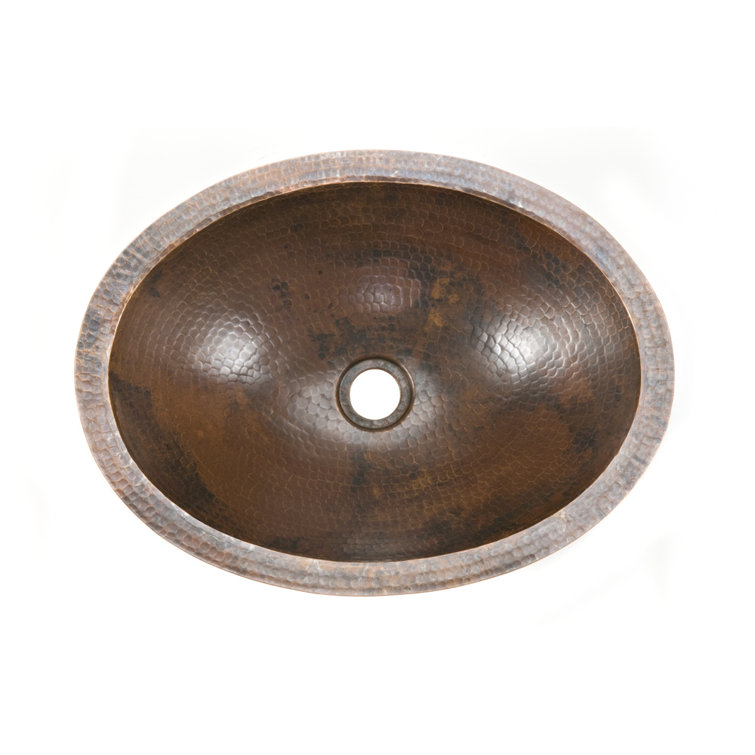 17" Oval Hammered Copper Under Counter Bathroom Sink