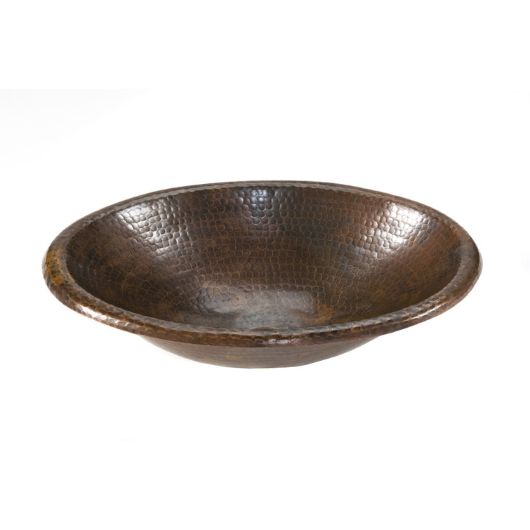 17" Oval Hammered Copper Bathroom Sink with Oil Rubbed Bronze Finish