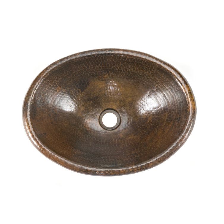 17" Oval Hammered Copper Bathroom Sink with Oil Rubbed Bronze Finish