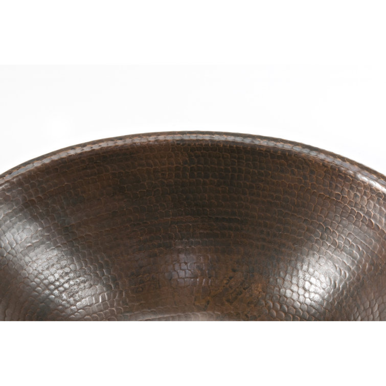 17" Oval Hammered Copper Bathroom Sink with Oil Rubbed Bronze Finish
