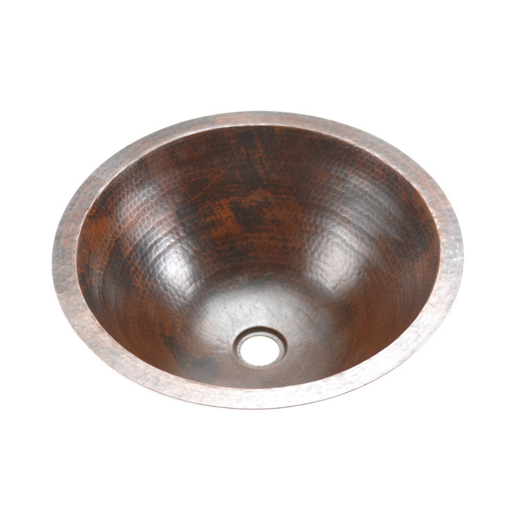 17" Round Hammered Copper Under Counter Bathroom Sink